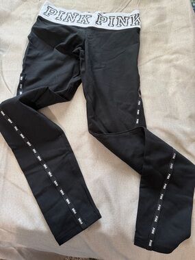 PINK Victoria's Secret Women’s Black Logo-Trim Leggings